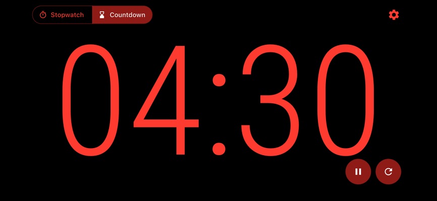 Countdown at 04:30 in landscape, red digits on the Night theme